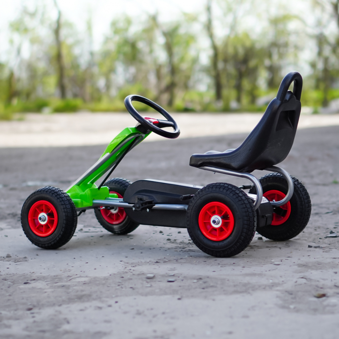 Kart cu pedale pentru copii 3-6 ani, Kinderplay A-05-1, transmisie pe lant, roti gonflabile, verde [7]