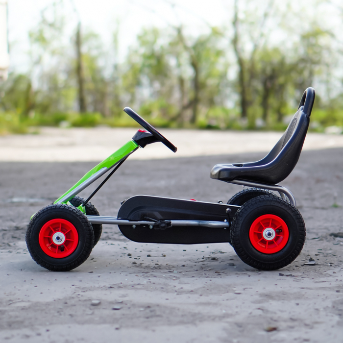 Kart cu pedale pentru copii 3-6 ani, Kinderplay A-05-1, transmisie pe lant, roti gonflabile, verde [8]