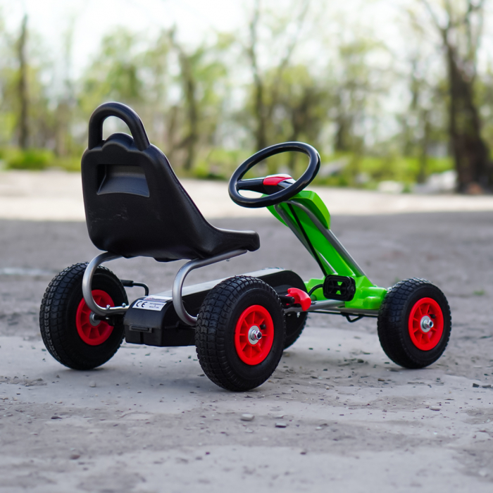 Kart cu pedale pentru copii 3-6 ani, Kinderplay A-05-1, transmisie pe lant, roti gonflabile, verde [6]