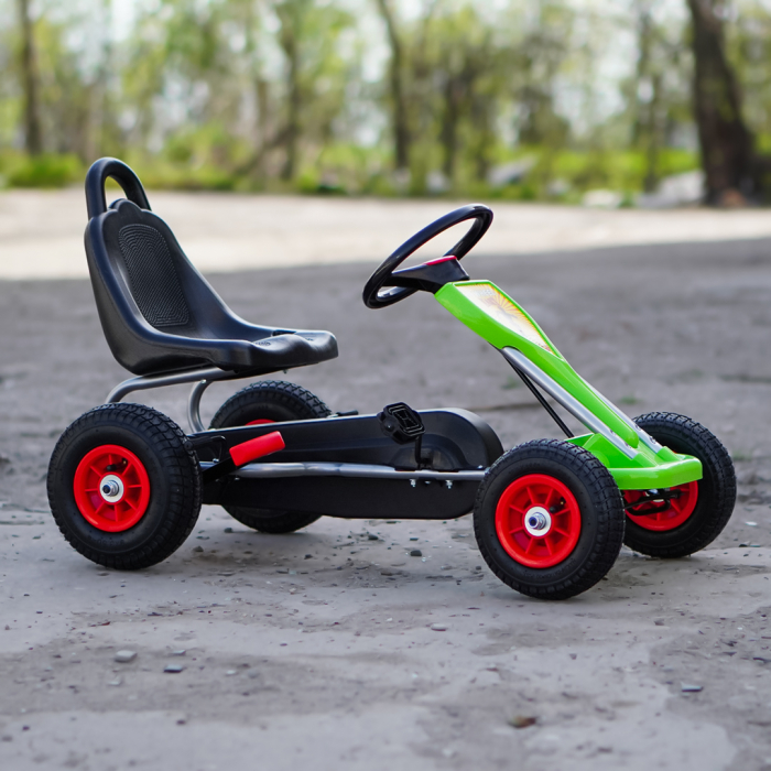 Kart cu pedale pentru copii 3-6 ani, Kinderplay A-05-1, transmisie pe lant, roti gonflabile, verde [3]