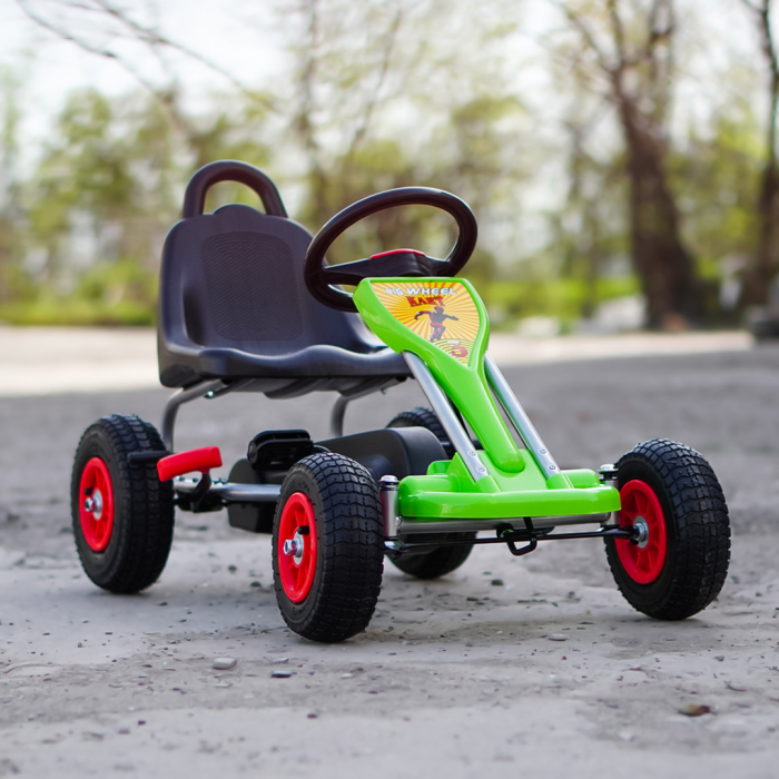 Kart cu pedale pentru copii 3-6 ani, Kinderplay A-05-1, transmisie pe lant, roti gonflabile, verde [2]