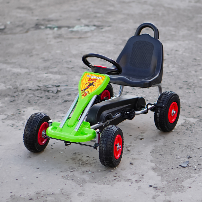 Kart cu pedale pentru copii 3-6 ani, Kinderplay A-05-1, transmisie pe lant, roti gonflabile, verde [10]
