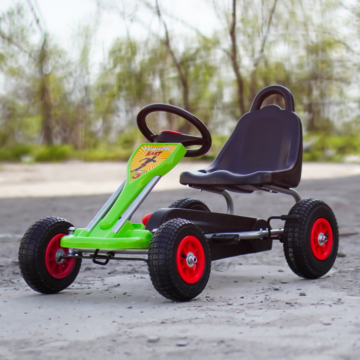 Kart cu pedale pentru copii 3-6 ani, Kinderplay A-05-1, transmisie pe lant, roti gonflabile, verde [9]