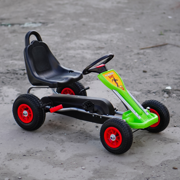 Kart cu pedale pentru copii 3-6 ani, Kinderplay A-05-1, transmisie pe lant, roti gonflabile, verde [4]