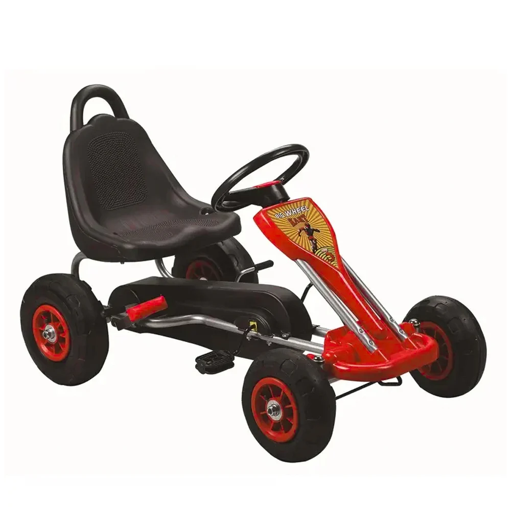 Kart cu pedale pentru copii Kinderplay A-05-1, transmisie pe lant, roti gonflabile, rosu