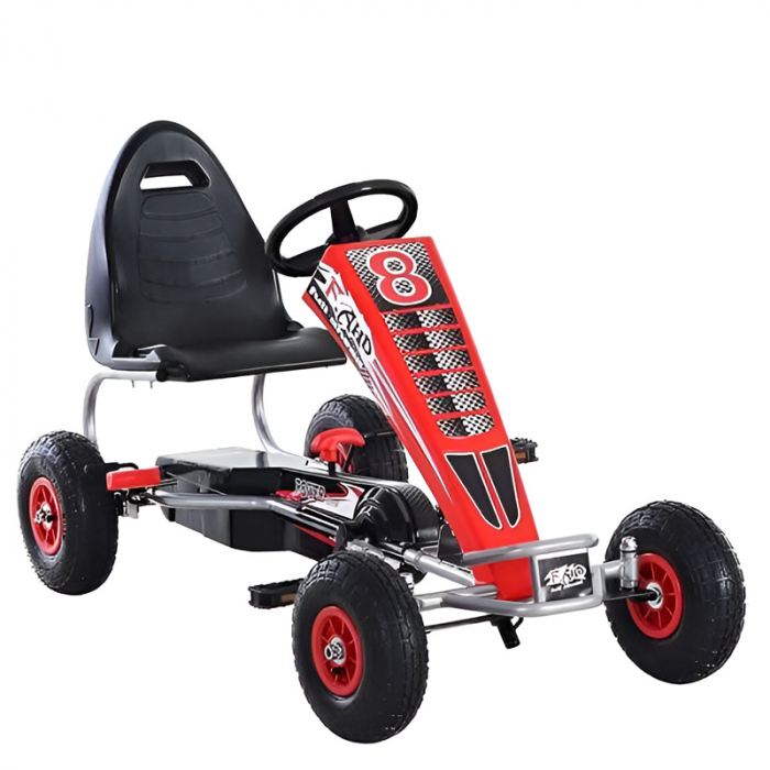 Kart cu pedale pentru copii Kinderplay F8-3, roti gonflabile de 6 inch, rosu