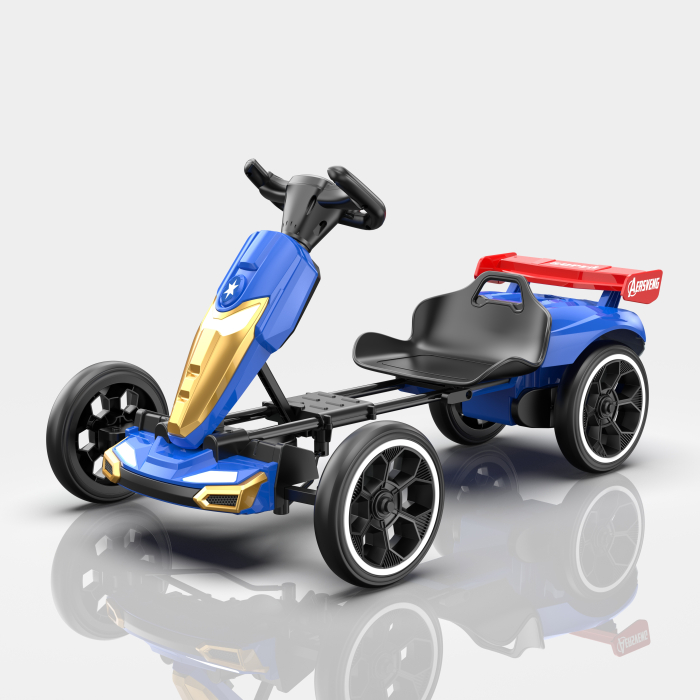 Go-Kart electric Kinderplay Hero, copii 3-7 ani, 70W, 12V, cu roti moi si telecomanda inclusa, albastru [2]