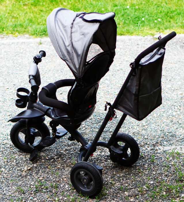 Kinderplay Baby, carucior, tricicleta multifunctionala pentru copii intre 1 si 5 ani, pliabila si reglabila, roti moi, gri [4]