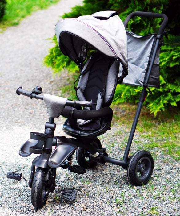 Kinderplay Baby, carucior, tricicleta multifunctionala pentru copii intre 1 si 5 ani, pliabila si reglabila, roti moi, gri [5]