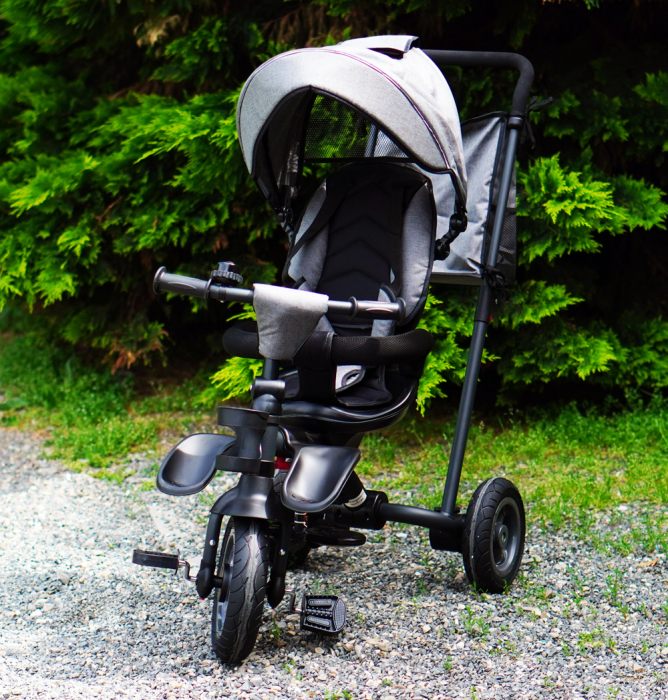 Kinderplay Baby, carucior, tricicleta multifunctionala pentru copii intre 1 si 5 ani, pliabila si reglabila, roti moi, gri [8]