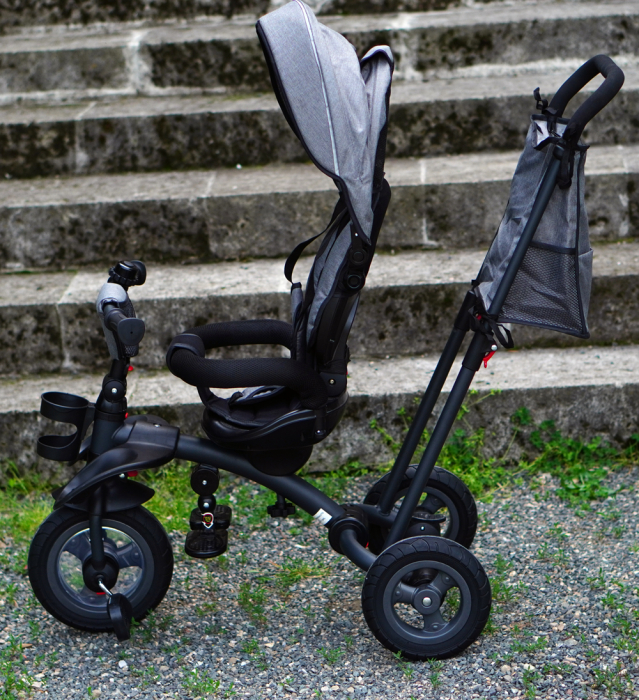 Kinderplay Baby, carucior, tricicleta multifunctionala pentru copii intre 1 si 5 ani, pliabila si reglabila, roti moi, gri [6]