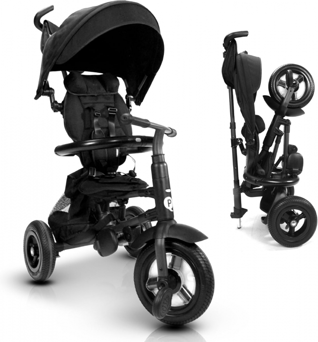 Kinderplay Baby, carucior, tricicleta multifunctionala pentru copii intre 1 si 5 ani, pliabila si reglabila, roti moi, gri [21]