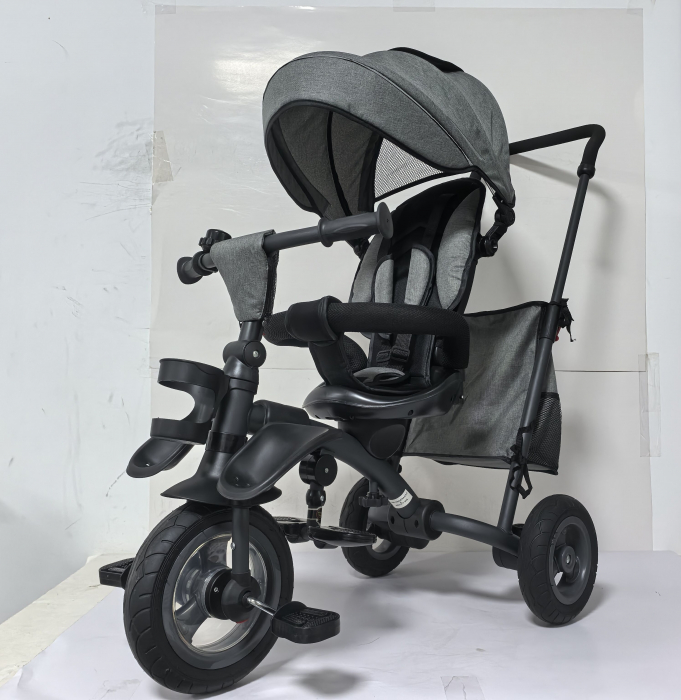 Kinderplay Baby, carucior, tricicleta multifunctionala pentru copii intre 1 si 5 ani, pliabila si reglabila, roti moi, gri [20]