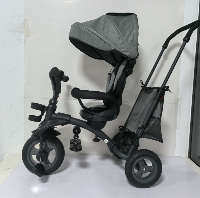 Kinderplay Baby, carucior, tricicleta multifunctionala pentru copii intre 1 si 5 ani, pliabila si reglabila, roti moi, gri [19]