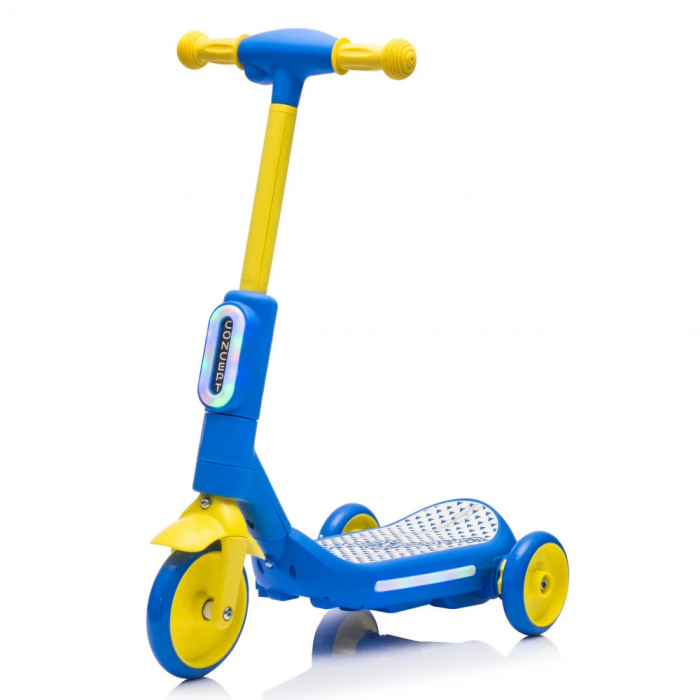 Kinderplay Concept, trotineta electrica cu aburi si lumini pentru copii, 3 roti, 30W, 6V 4.5Ah, albastru si galben