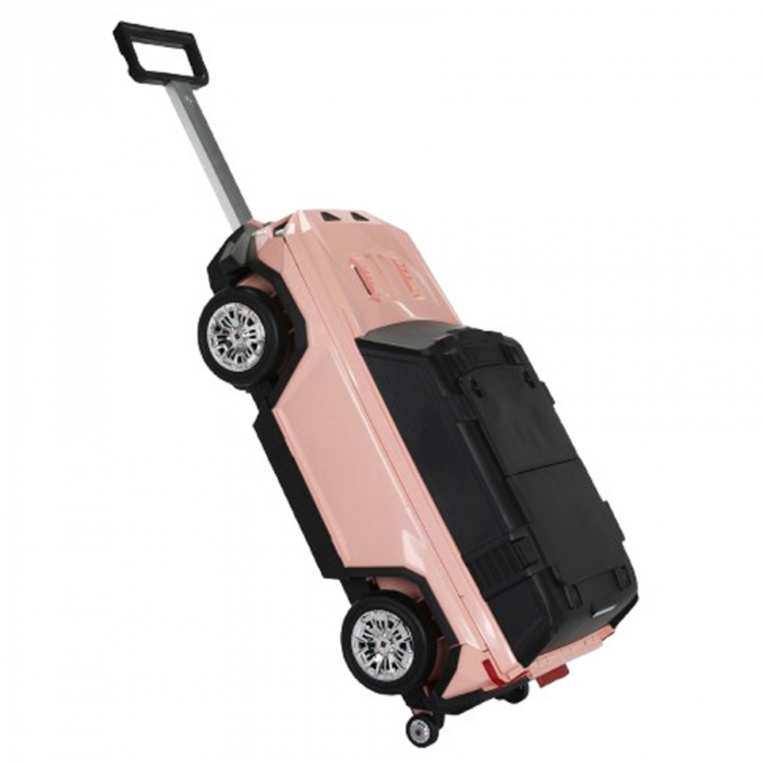 Kinderplay Speed 2 in 1, troller tip masinuta pentru copii cu spatiu depozitare, roti moi cauciuc EVA, maner telescopic, roz pal