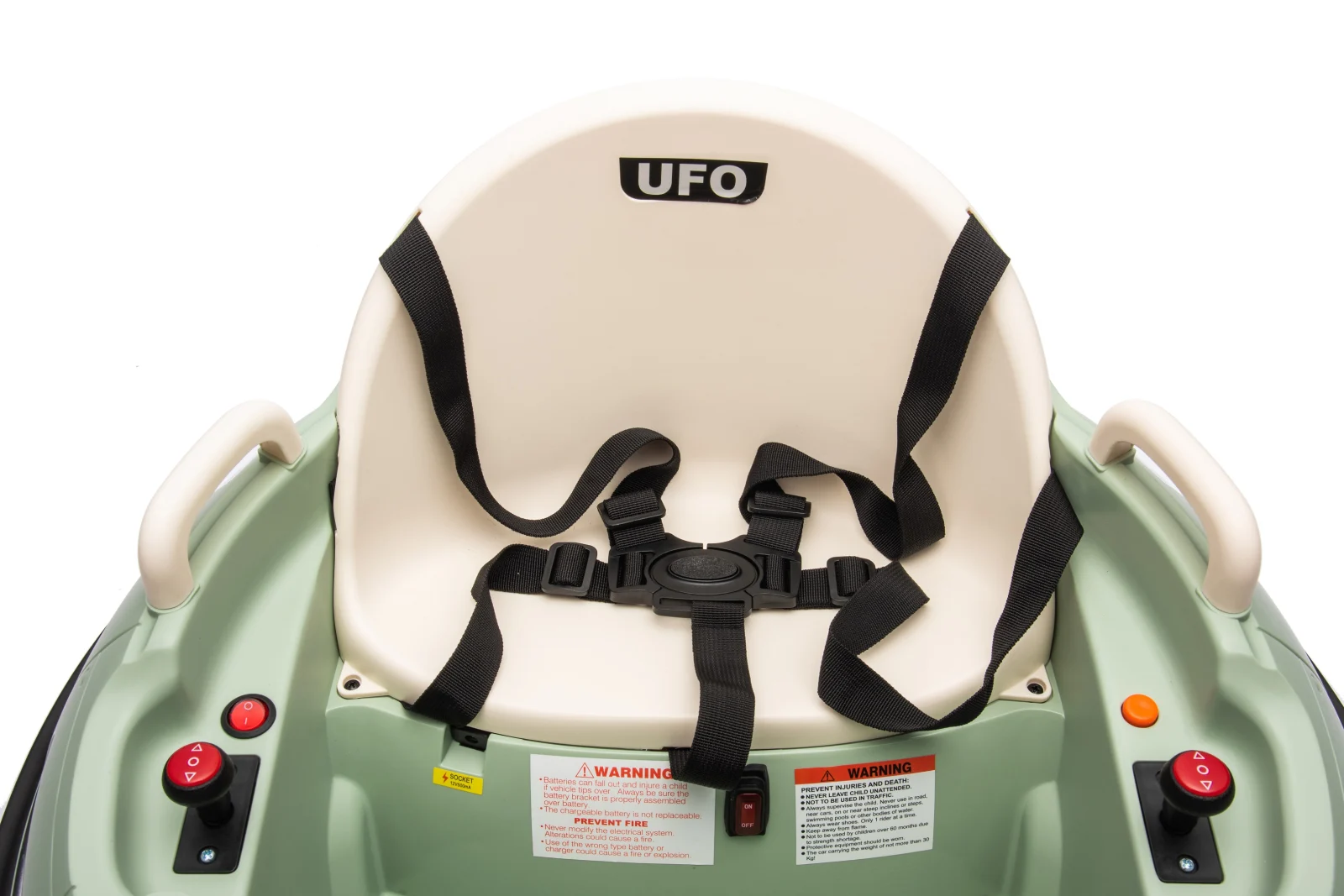 Masinuta busitoare pentru copii, Kinderplay UFO, telecomanda control parental, rotatie 360, 80W, 12V, verde [10]