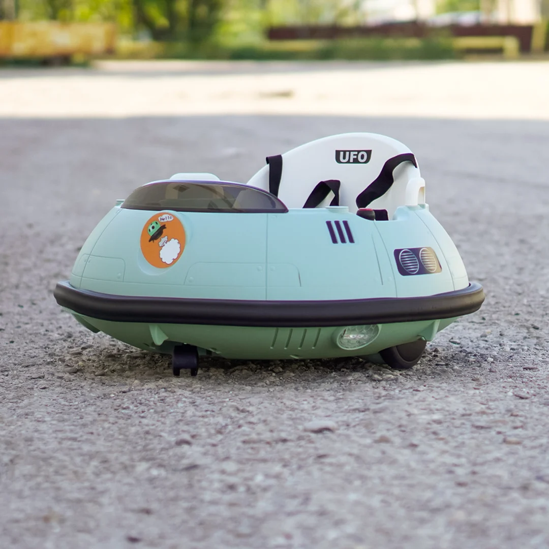 Masinuta busitoare pentru copii, Kinderplay UFO, telecomanda control parental, rotatie 360, 80W, 12V, verde [7]