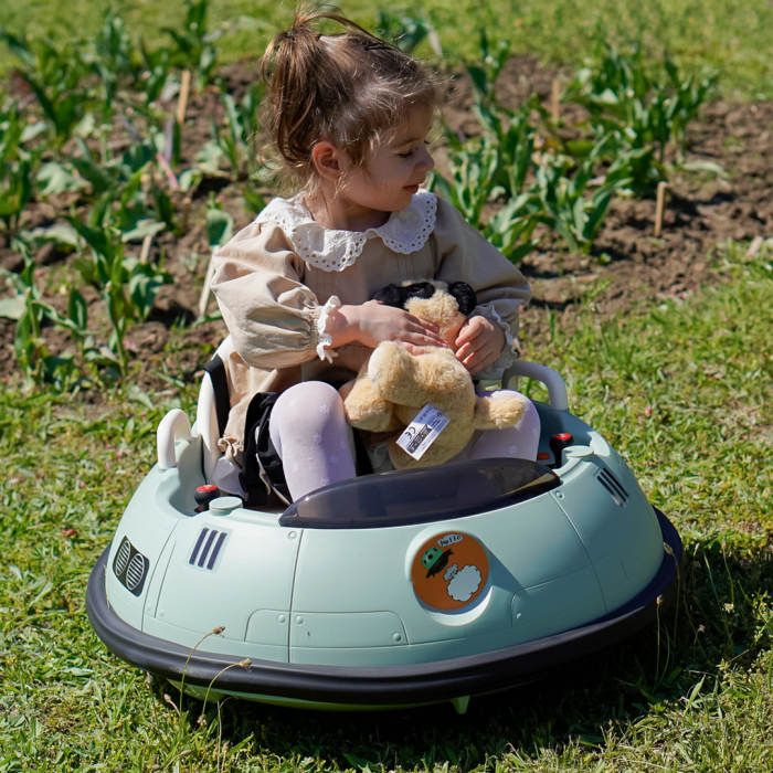 Masinuta busitoare pentru copii, Kinderplay UFO, telecomanda control parental, rotatie 360, 80W, 12V, verde [2]