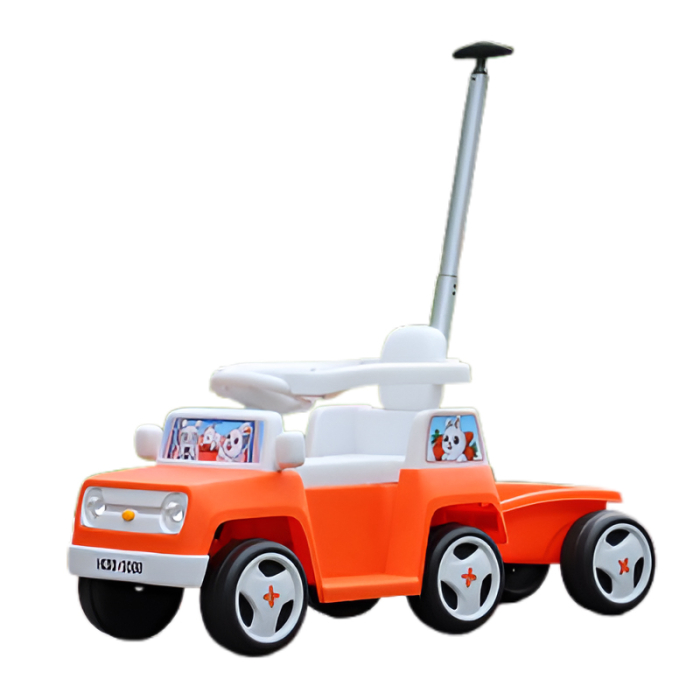 Masinuta pentru copii 4 in 1, Kinderplay FunnyBunny 60W 6V, cu telecomanda si remorca, portocalie