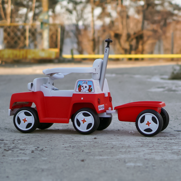 Masinuta pentru copii 4 in 1, Kinderplay FunnyBunny 60W 6V, cu telecomanda si remorca, rosie [6]