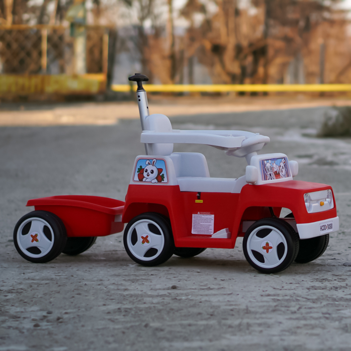 Masinuta pentru copii 4 in 1, Kinderplay FunnyBunny 60W 6V, cu telecomanda si remorca, rosie [4]