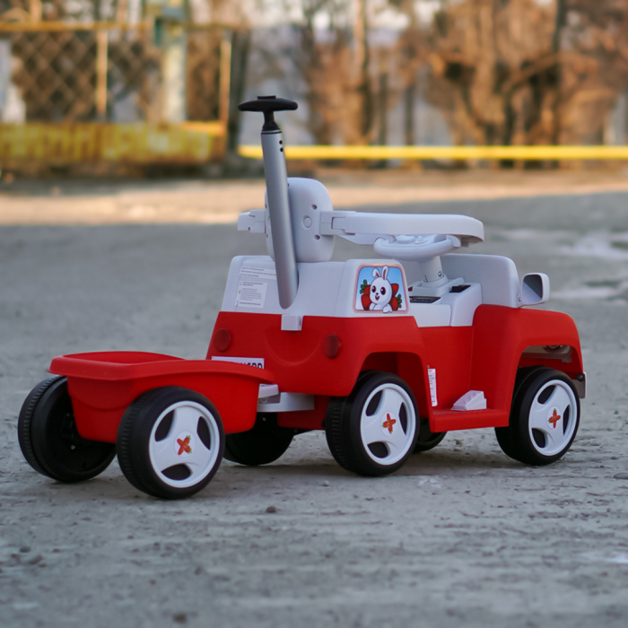 Masinuta pentru copii 4 in 1, Kinderplay FunnyBunny 60W 6V, cu telecomanda si remorca, rosie [5]