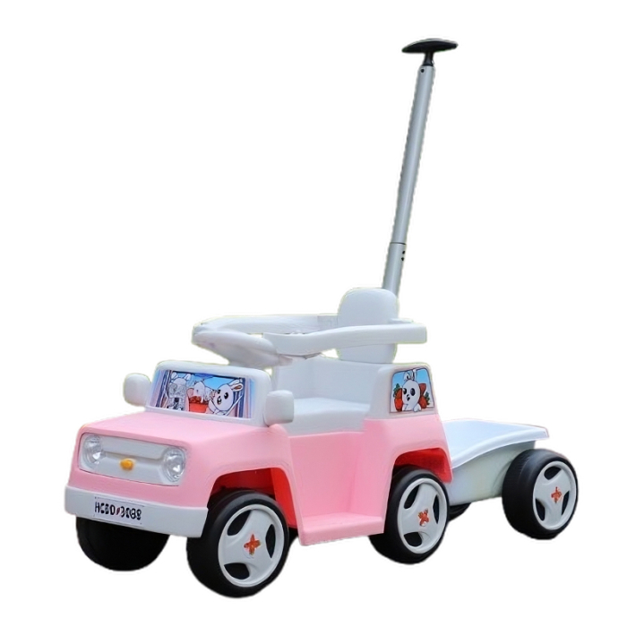 Masinuta pentru copii 4 in 1, Kinderplay FunnyBunny 60W 6V, cu telecomanda si remorca, roz