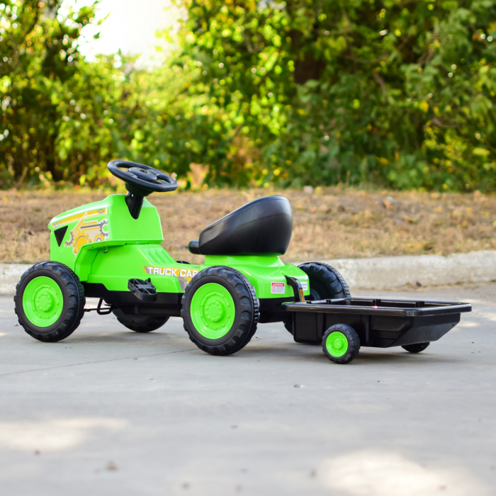 Masinuta tip tractoras cu pedale pentru copii intre 3 si 6 ani, cadru metalic, verde [6]