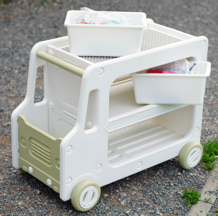 Organizator de jucării Kinderplay tip autobuz, multifuncțional, placa suport pentru piese lego, accesorii incluse, verde [8]