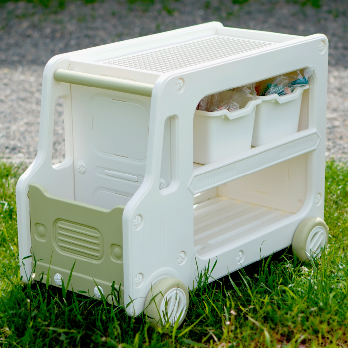 Organizator de jucării Kinderplay tip autobuz, multifuncțional, placa suport pentru piese lego, accesorii incluse, verde [5]