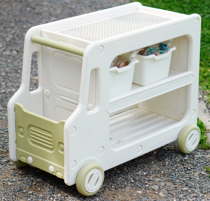 Organizator de jucării Kinderplay tip autobuz, multifuncțional, placa suport pentru piese lego, accesorii incluse, verde [2]
