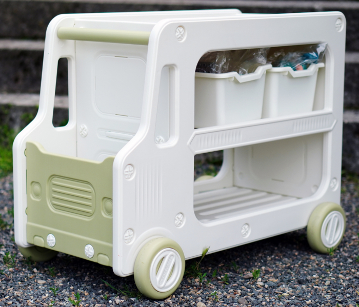 Organizator de jucării Kinderplay tip autobuz, multifuncțional, placa suport pentru piese lego, accesorii incluse, verde [4]