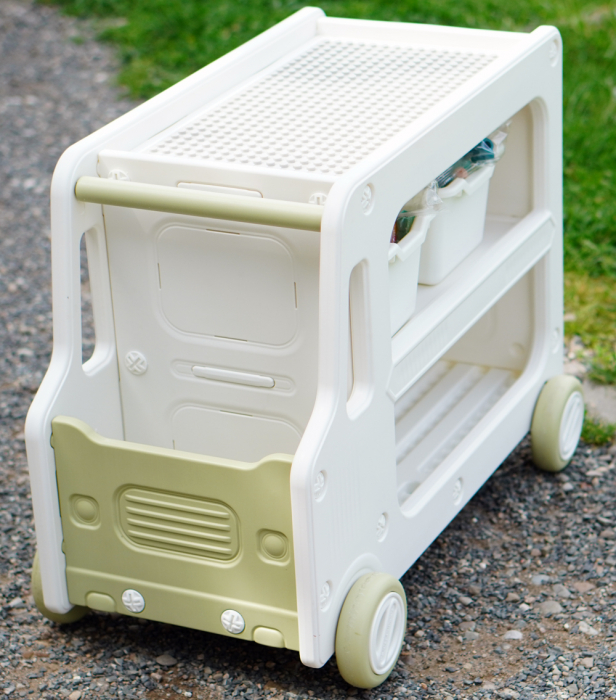 Organizator de jucării Kinderplay tip autobuz, multifuncțional, placa suport pentru piese lego, accesorii incluse, verde [6]