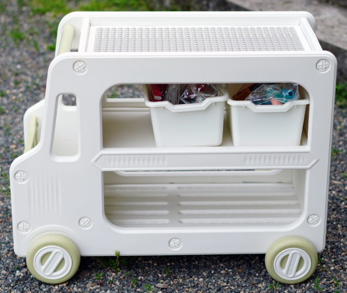 Organizator de jucării Kinderplay tip autobuz, multifuncțional, placa suport pentru piese lego, accesorii incluse, verde [7]