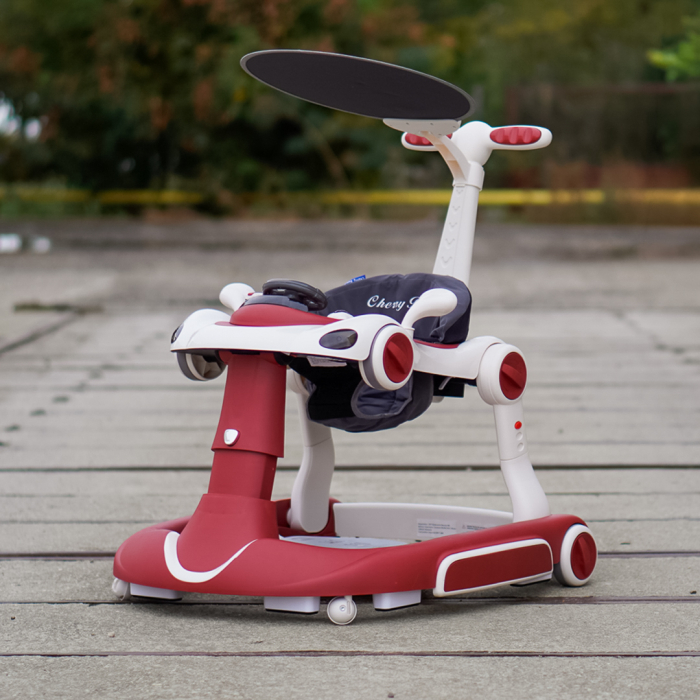 Premergator Kinderplay Walker 5 in 1 pentru copii 6-18 luni, balansoar, jumper, maner parental, parasolar, volan, lumini si muzica, reglabil si pliabil, rosu [2]