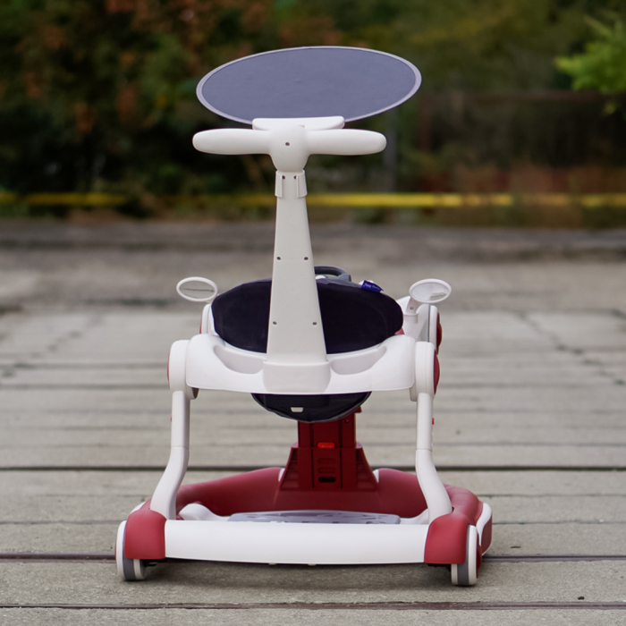 Premergator Kinderplay Walker 5 in 1 pentru copii 6-18 luni, balansoar, jumper, maner parental, parasolar, volan, lumini si muzica, reglabil si pliabil, rosu [6]
