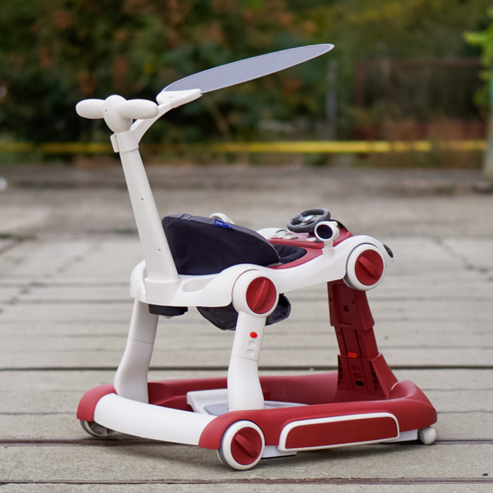 Premergator Kinderplay Walker 5 in 1 pentru copii 6-18 luni, balansoar, jumper, maner parental, parasolar, volan, lumini si muzica, reglabil si pliabil, rosu [5]