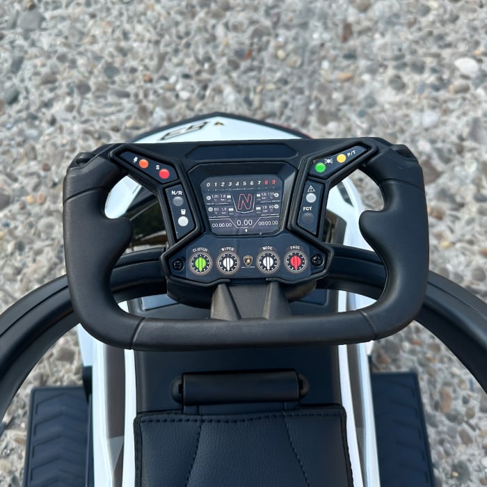 Premergator masinuta Lamborghini Essenza SCV12 pentru copii, 1-3 ani, roti moi, alb [14]