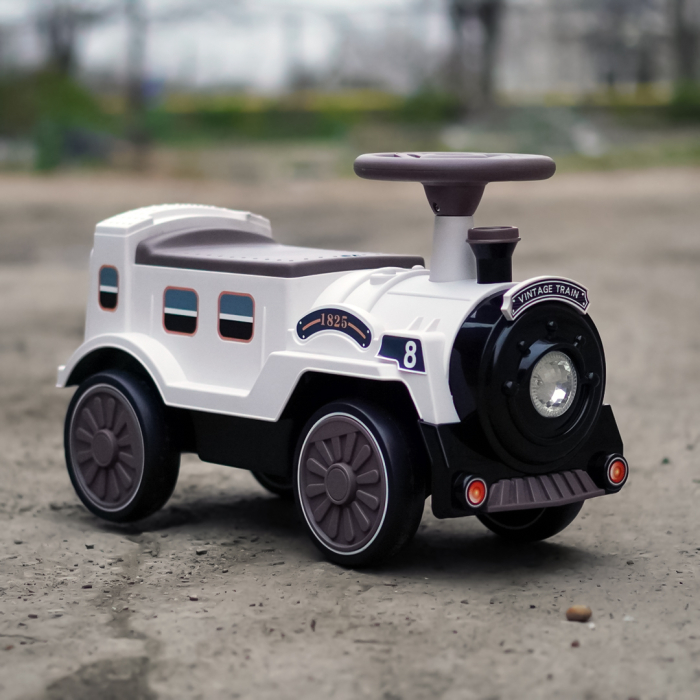 Premergator trenulet, Kinderplay Vintage Train, pentru copii, 18-30 luni, roti EVA, alb [2]
