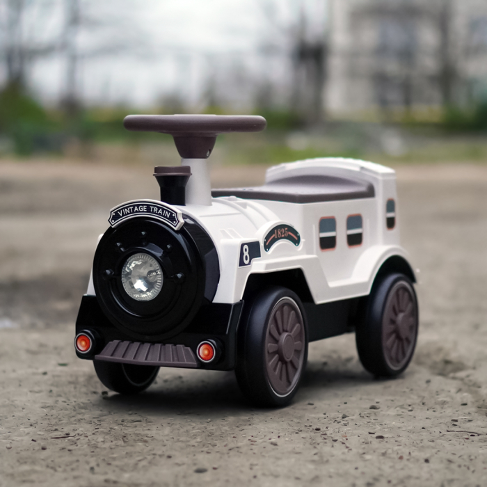 Premergator trenulet, Kinderplay Vintage Train, pentru copii, 18-30 luni, roti EVA, alb [4]