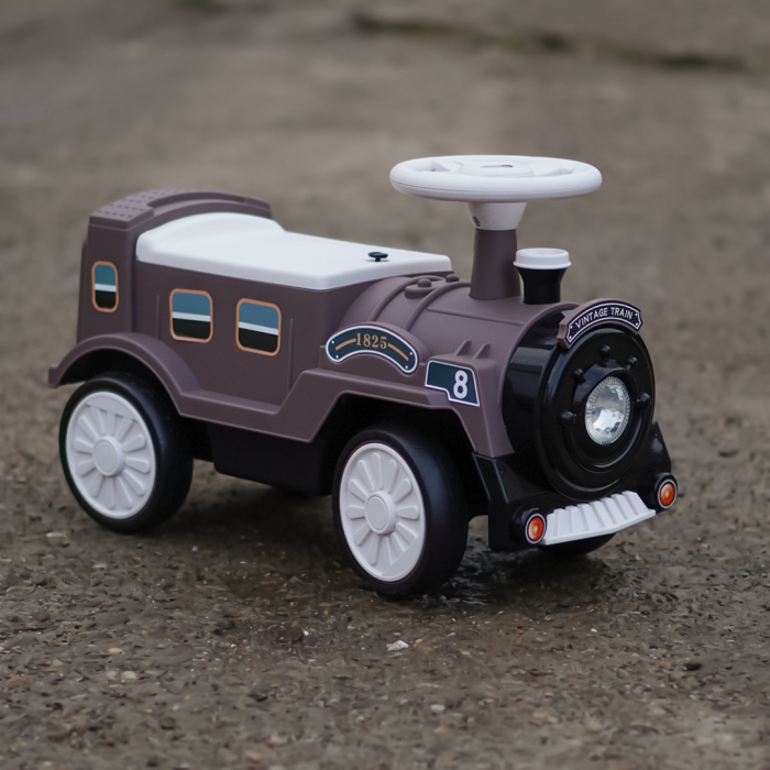 Premergator trenulet, Kinderplay Vintage Train, pentru copii, 18-30 luni, roti EVA, maro [8]