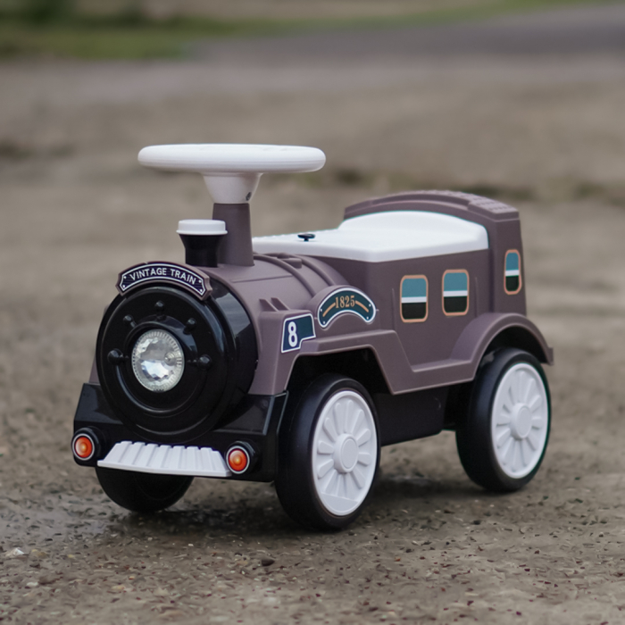 Premergator trenulet, Kinderplay Vintage Train, pentru copii, 18-30 luni, roti EVA, maro [2]