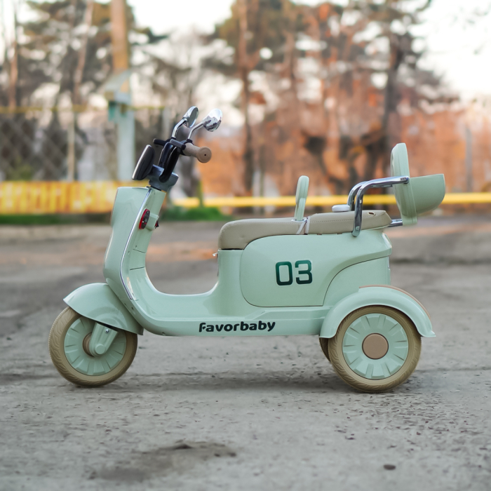 Scuter electric FavorBaby cu 3 roti pentru copii, 2 locuri, telecomanda inclusa, 70W, music player, efecte sonore si luminoase, verde [7]