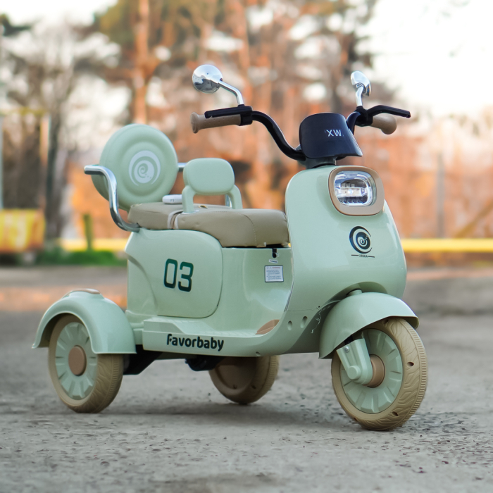 Scuter electric FavorBaby cu 3 roti pentru copii, 2 locuri, telecomanda inclusa, 70W, music player, efecte sonore si luminoase, verde [4]