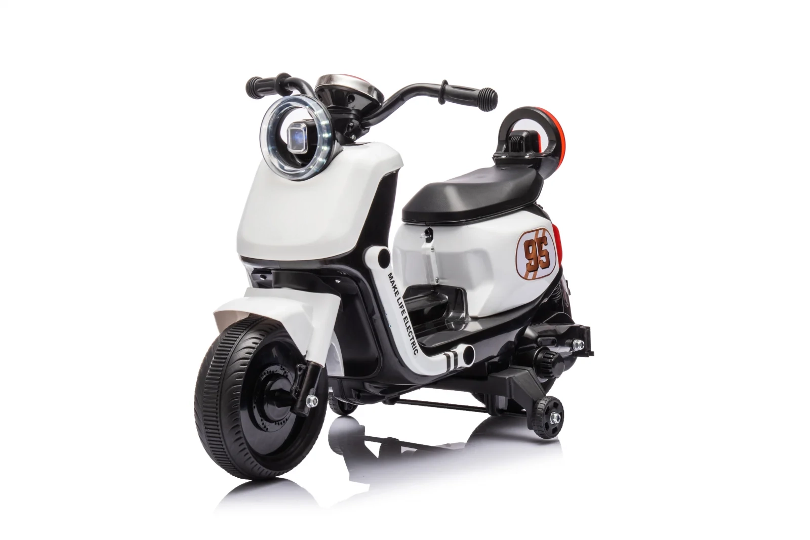 Scuter electric pentru copii, Kinderplay Scooty, remorca inclusa, telecomanda control parental, 70W, 6V 7Ah, alb [11]