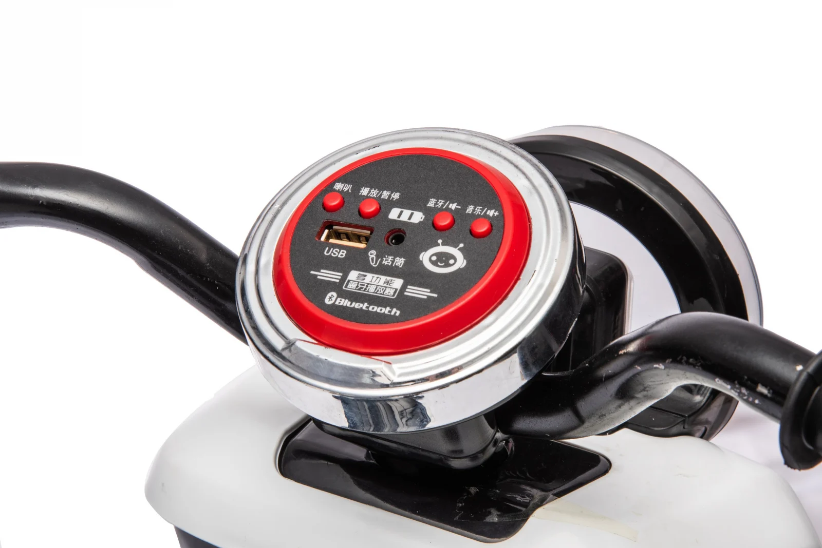 Scuter electric pentru copii, Kinderplay Scooty, remorca inclusa, telecomanda control parental, 70W, 6V 7Ah, alb [8]