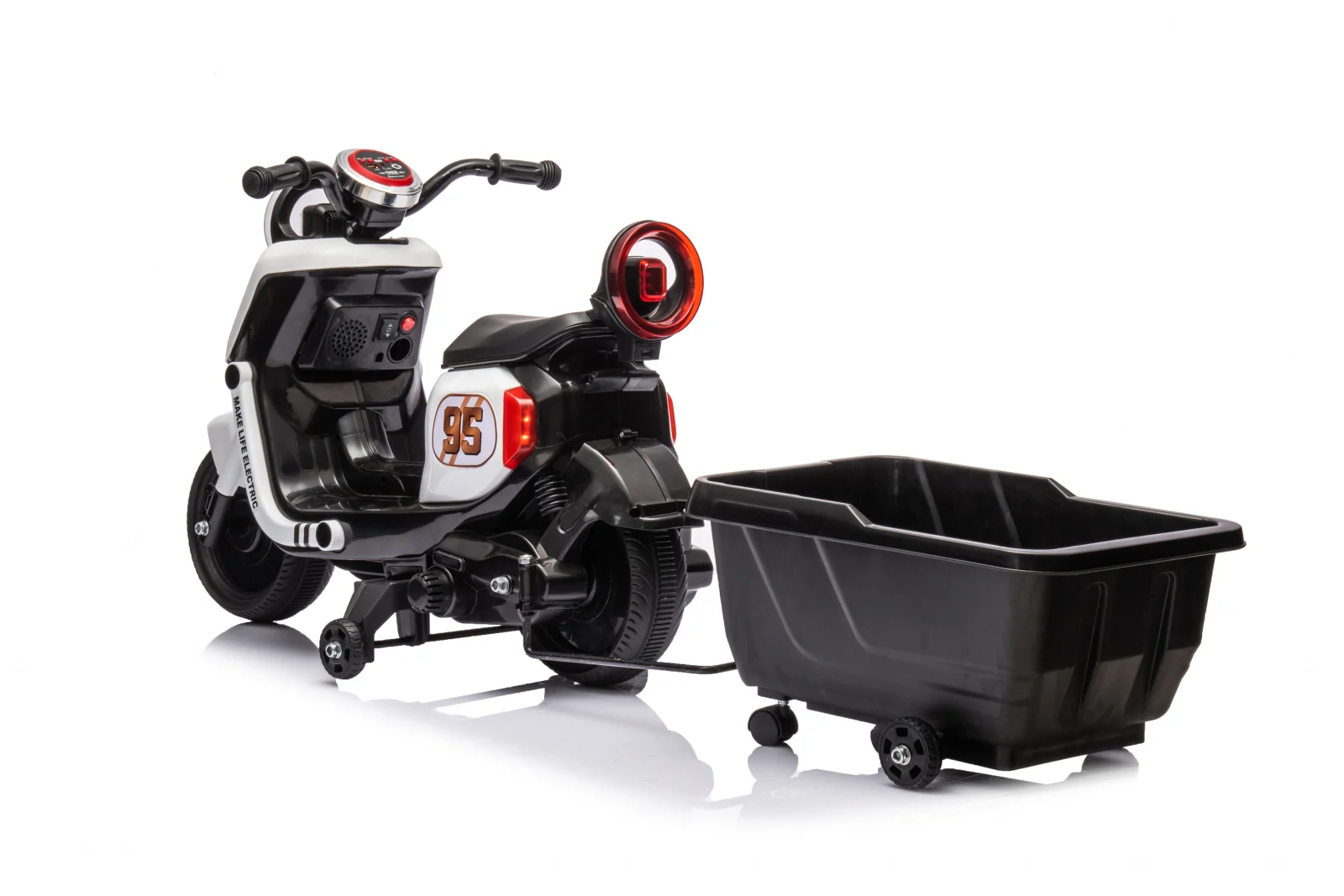 Scuter electric pentru copii, Kinderplay Scooty, remorca inclusa, telecomanda control parental, 70W, 6V 7Ah, alb [7]