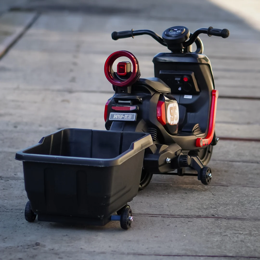 Scuter electric pentru copii, Kinderplay Scooty, remorca inclusa, telecomanda control parental, 70W, 6V 7Ah, negru [5]
