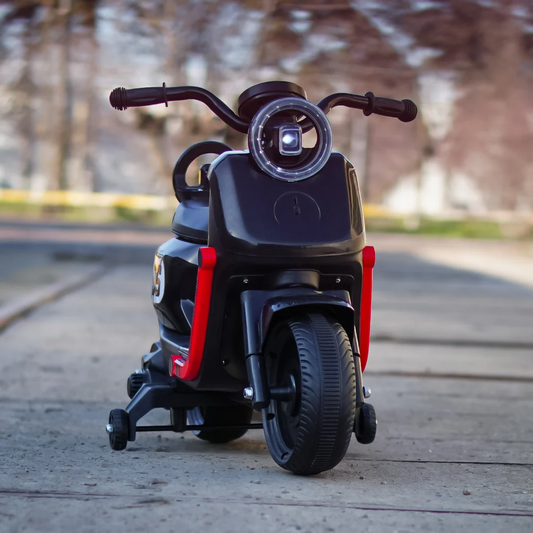Scuter electric pentru copii, Kinderplay Scooty, remorca inclusa, telecomanda control parental, 70W, 6V 7Ah, negru [2]
